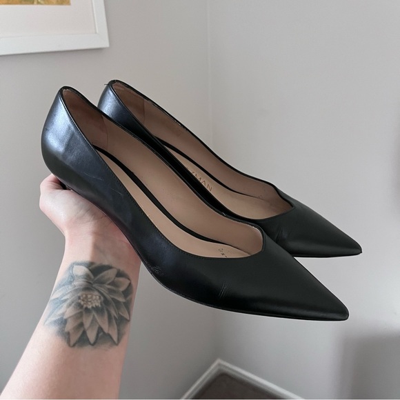 Stuart Wietzman Classic Black Leather Kitten Heel Pump Pointed Toe Anny 70 Sz 9 - Picture 10 of 13